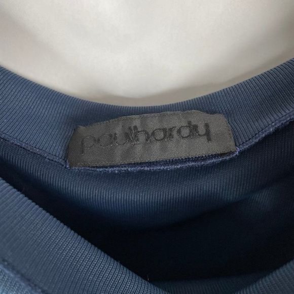 Paul Hardy? Cowl Neck?Short Sleeve Midi Sheath Fitted Dress  Navy Blue - Picture 4 of 5